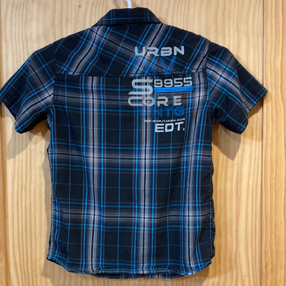 2 for 12$ Boys Blue Plaid Cotton Button Down Shirt - Picture 3 of 4